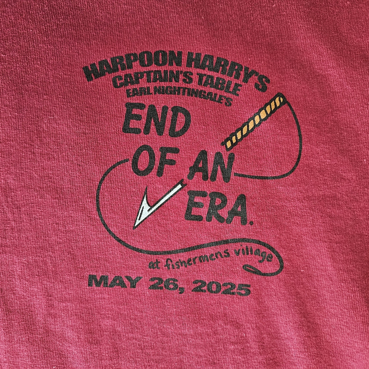 Harpoon Harrys End of Era Memorial Day 2025 T-Shirt- Pirate Maroon