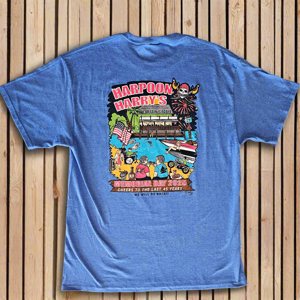 harry pothead shirt Harpoon Harrys End of Era Memorial Day 2025 T-Shirt- Bayside Indigo – Smugglers Enterprises